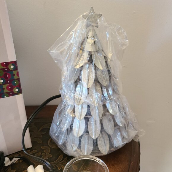 CHRISTMAS TREE WARMER SCENTSY ALL AGLOW Grey SMALL Metal Pine Tree Winter 9” - Picture 5 of 7